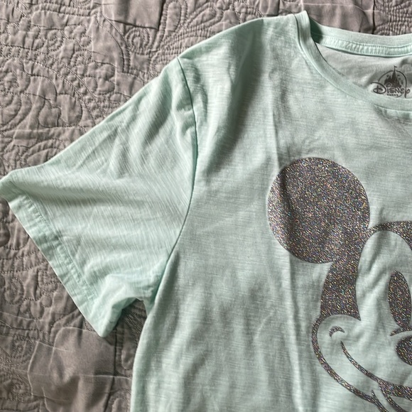 Pale Blue Sparkly Mickey Mouse Disney Shirt - Picture 4 of 10